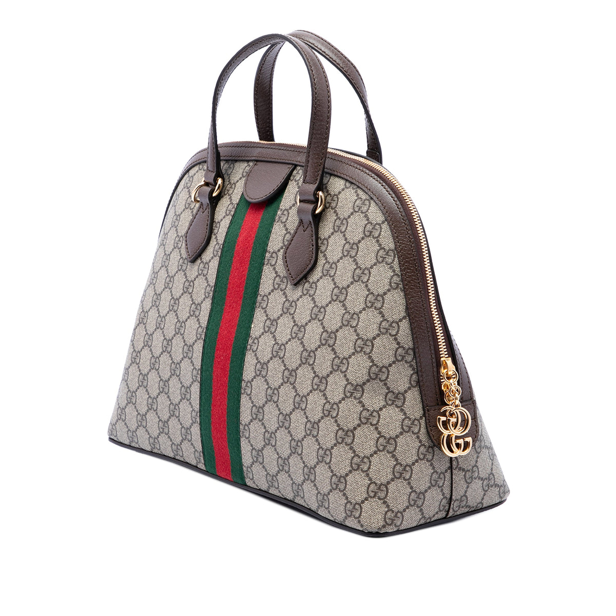 Gucci Medium GG Supreme Ophidia Web Satchel — Beige