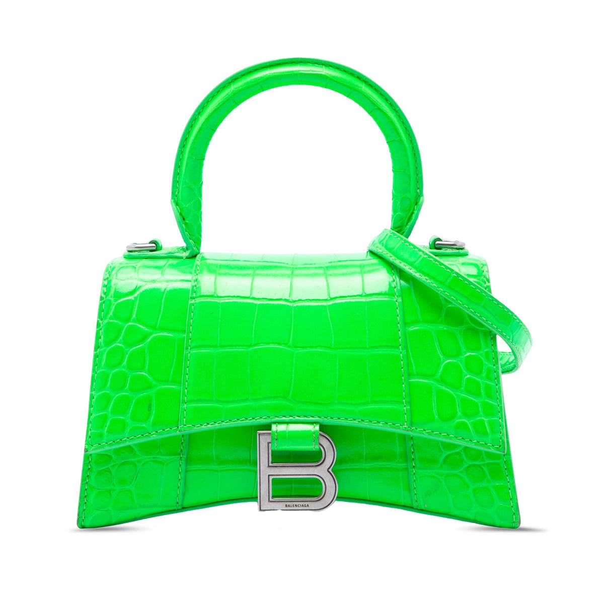 Balenciaga Croc Embossed Calfskin Hourglass Top Handle Bag XS