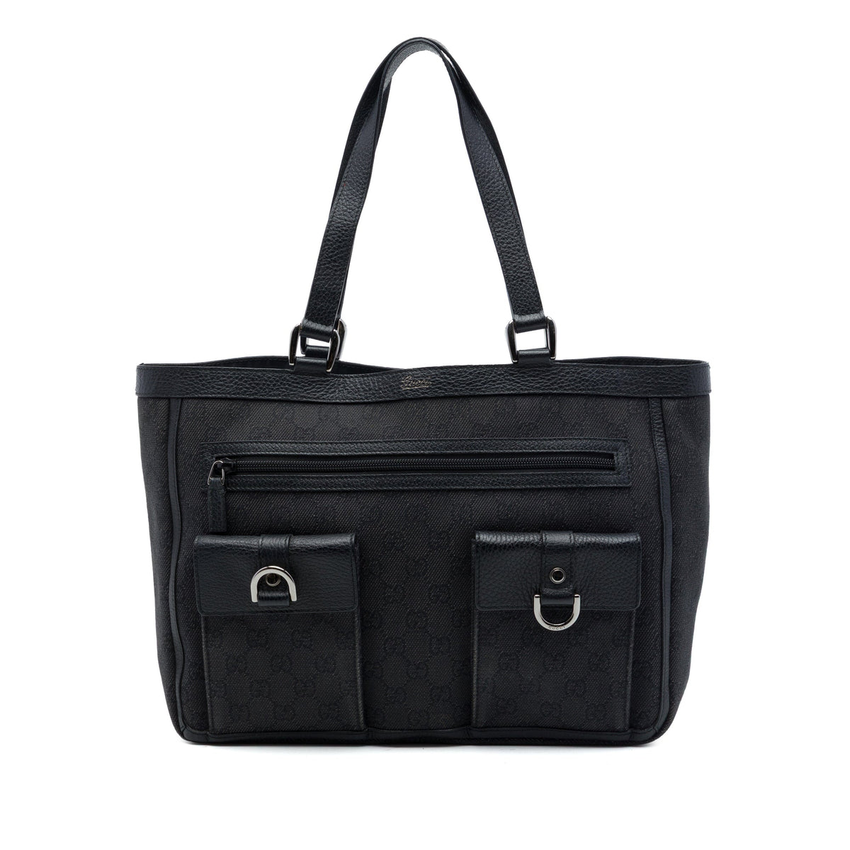 Gucci GG Denim Abbey D Ring Pocket Tote — Gray