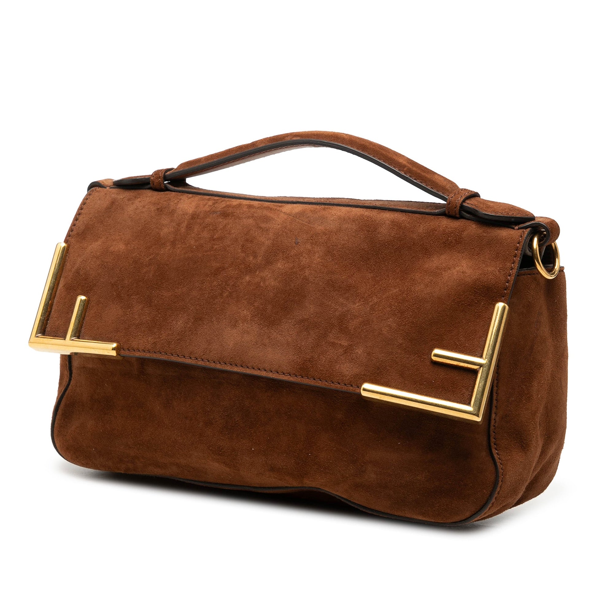 Fendi Printed Satin and Suede Double F Baguette Satchel