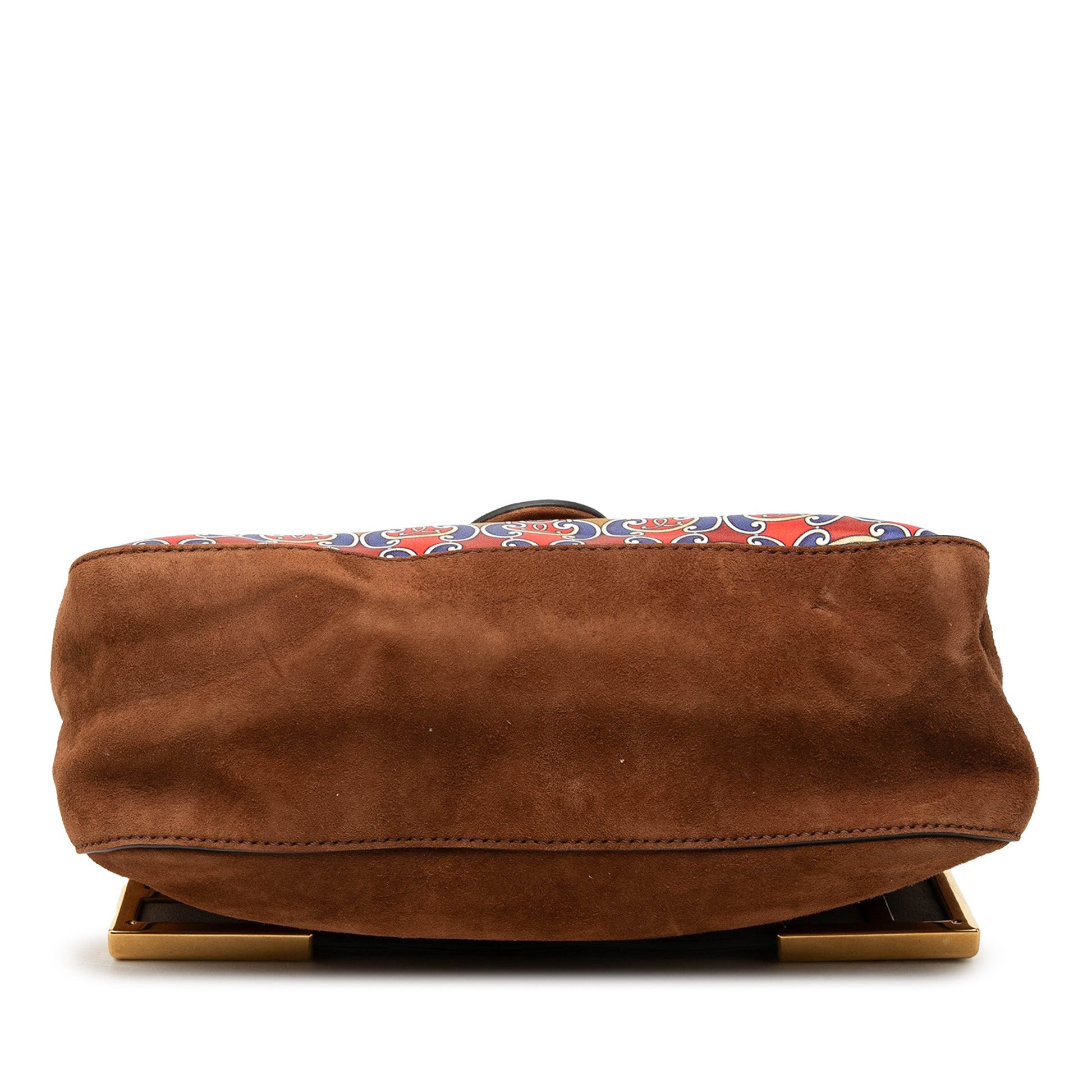 Fendi Printed Satin and Suede Double F Baguette Satchel