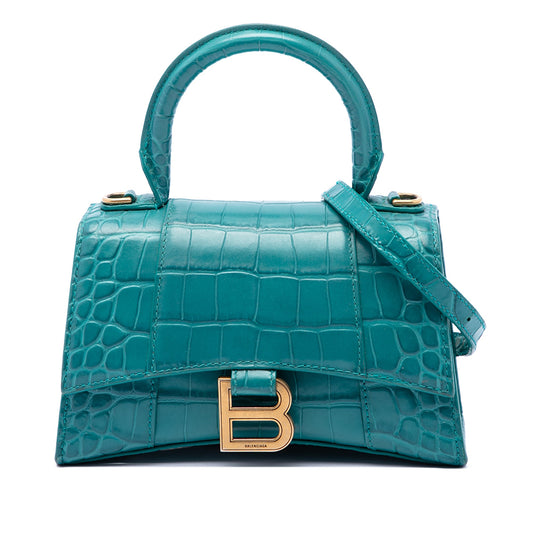 Balenciaga Croc Embossed Calfskin Hourglass Top Handle Bag XS