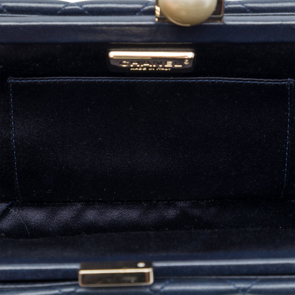 Chanel CC Quilted Lambskin Pearl Evening Baguette Clutch