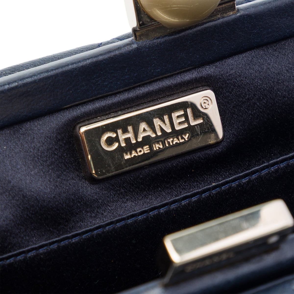 Chanel CC Quilted Lambskin Pearl Evening Baguette Clutch
