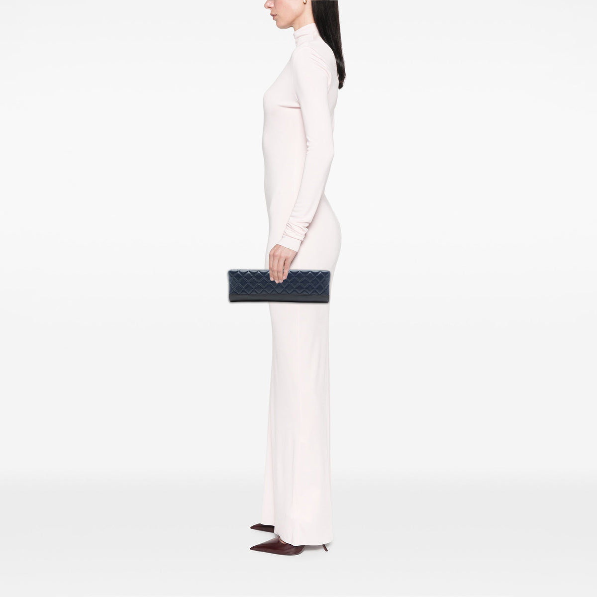 Chanel CC Quilted Lambskin Pearl Evening Baguette Clutch