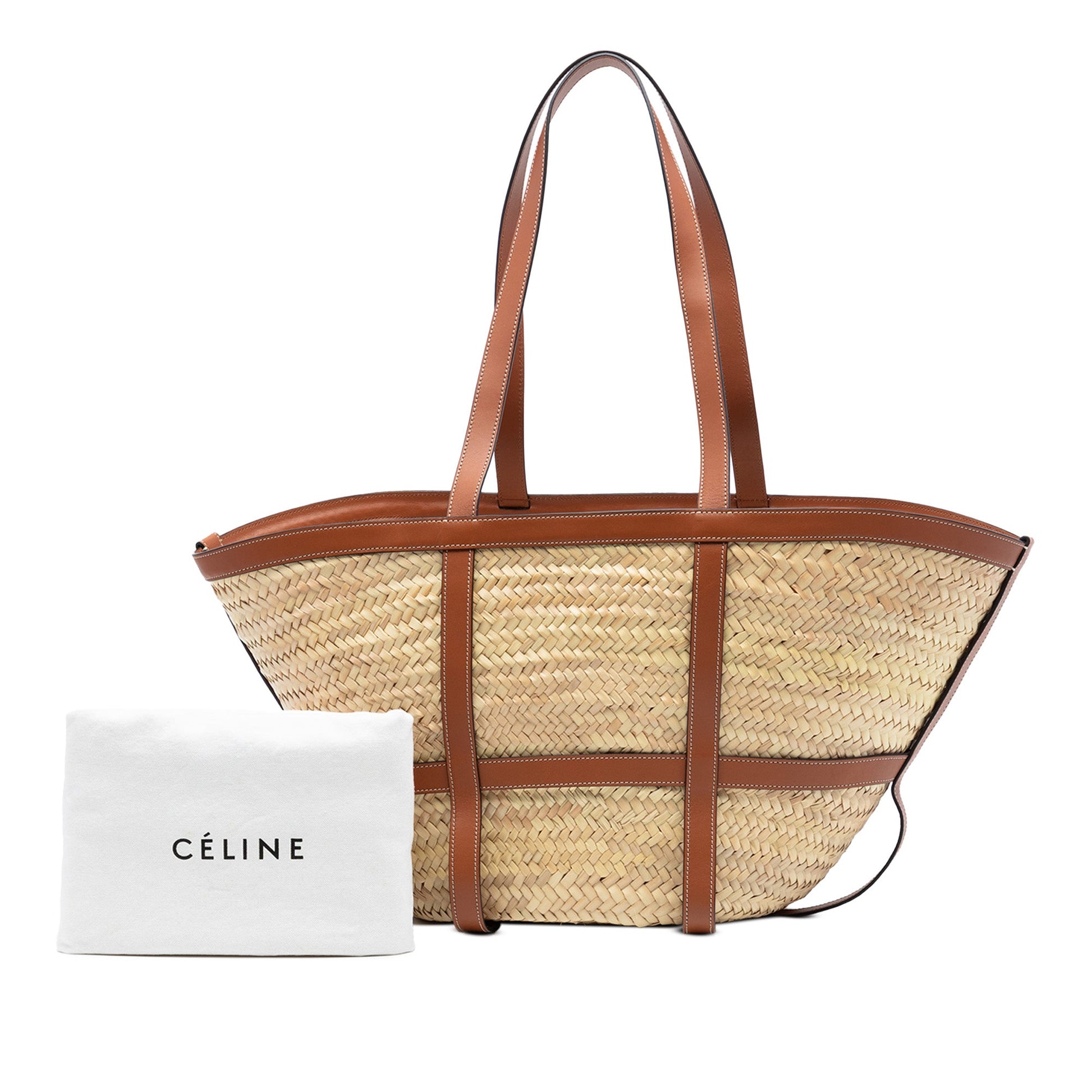 Celine Medium Raffia Gridded Classic Panier Tote