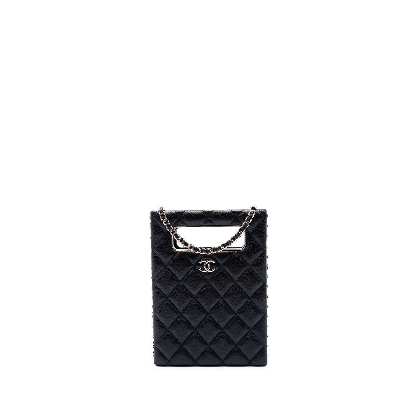 Chanel Quilted Caviar Chain Around Cut Out Evening Box Bag