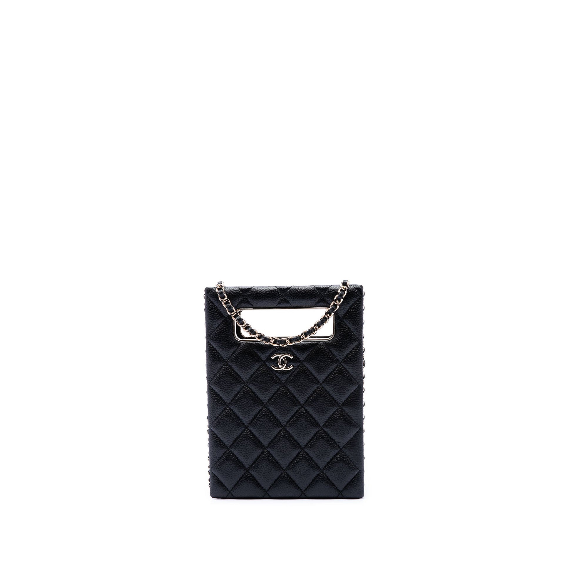 Chanel Quilted Caviar Chain Around Cut Out Evening Box Bag