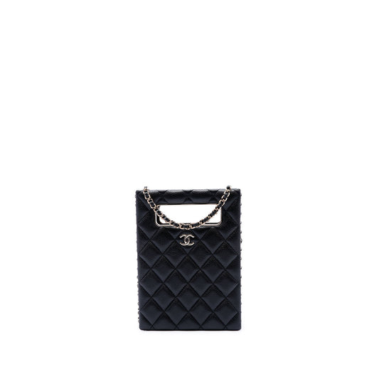 Chanel Quilted Caviar Chain Around Cut Out Evening Box Bag