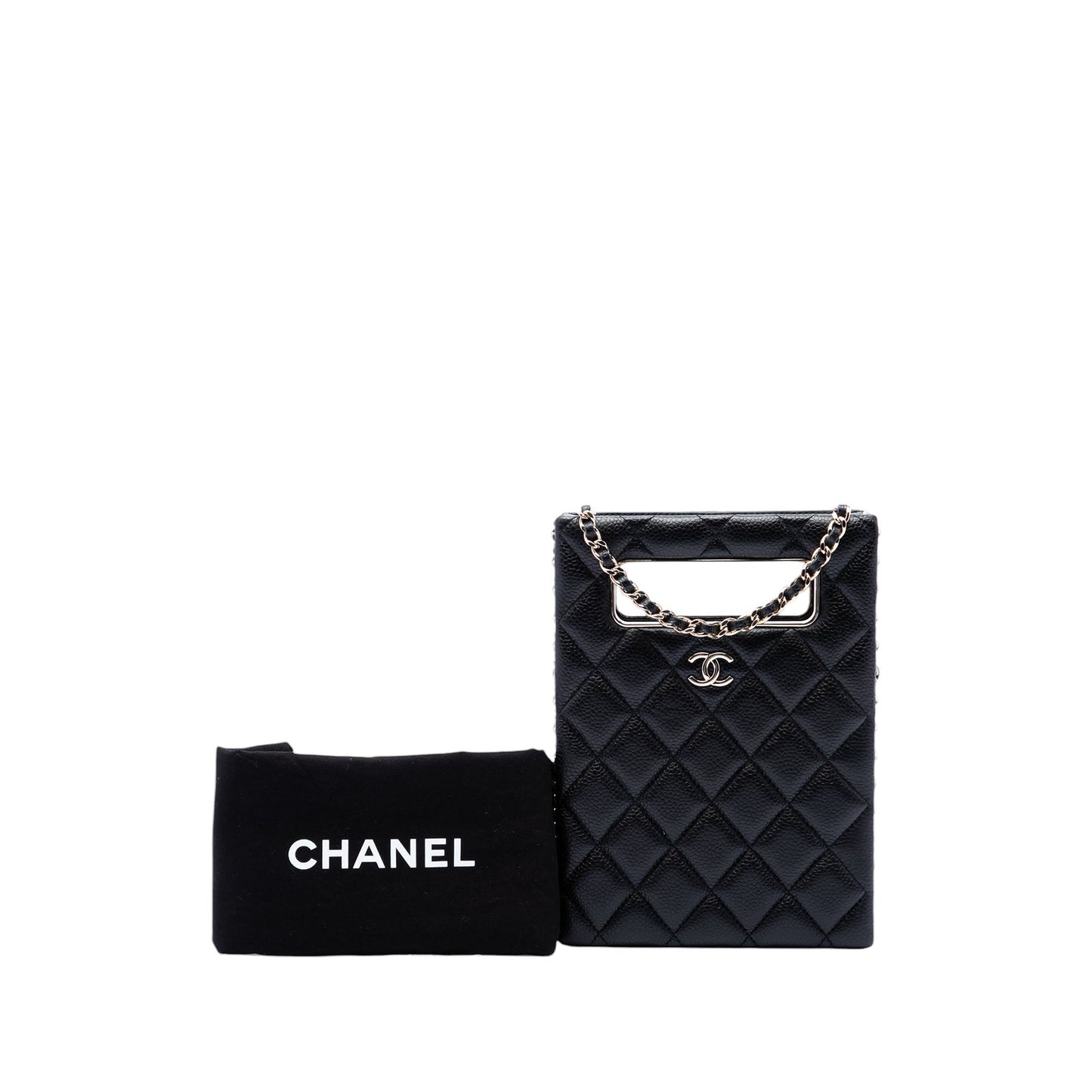 Chanel Quilted Caviar Chain Around Cut Out Evening Box Bag