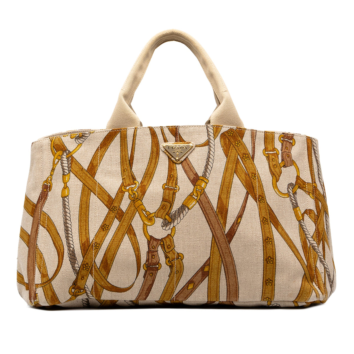 Prada Large Printed Canvas Canapa Stampata Tote — Brown