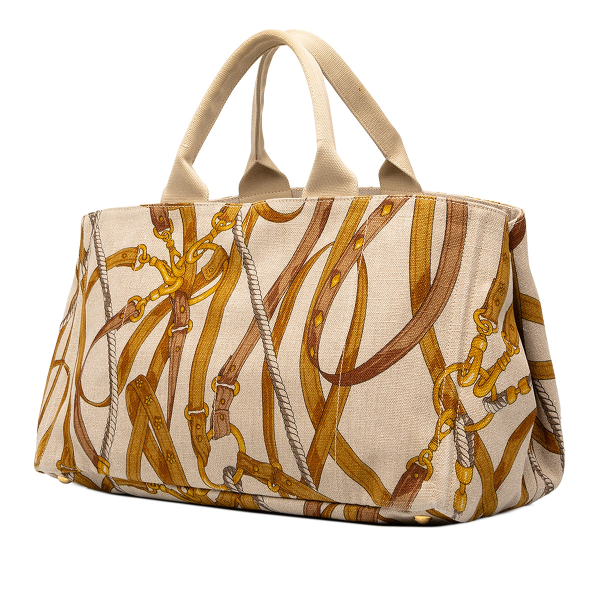 Prada Large Printed Canvas Canapa Stampata Tote — Brown