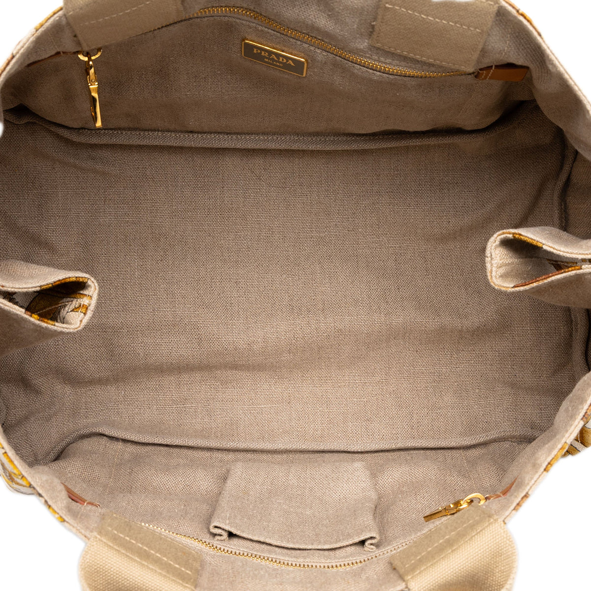 Prada Large Printed Canvas Canapa Stampata Tote — Brown