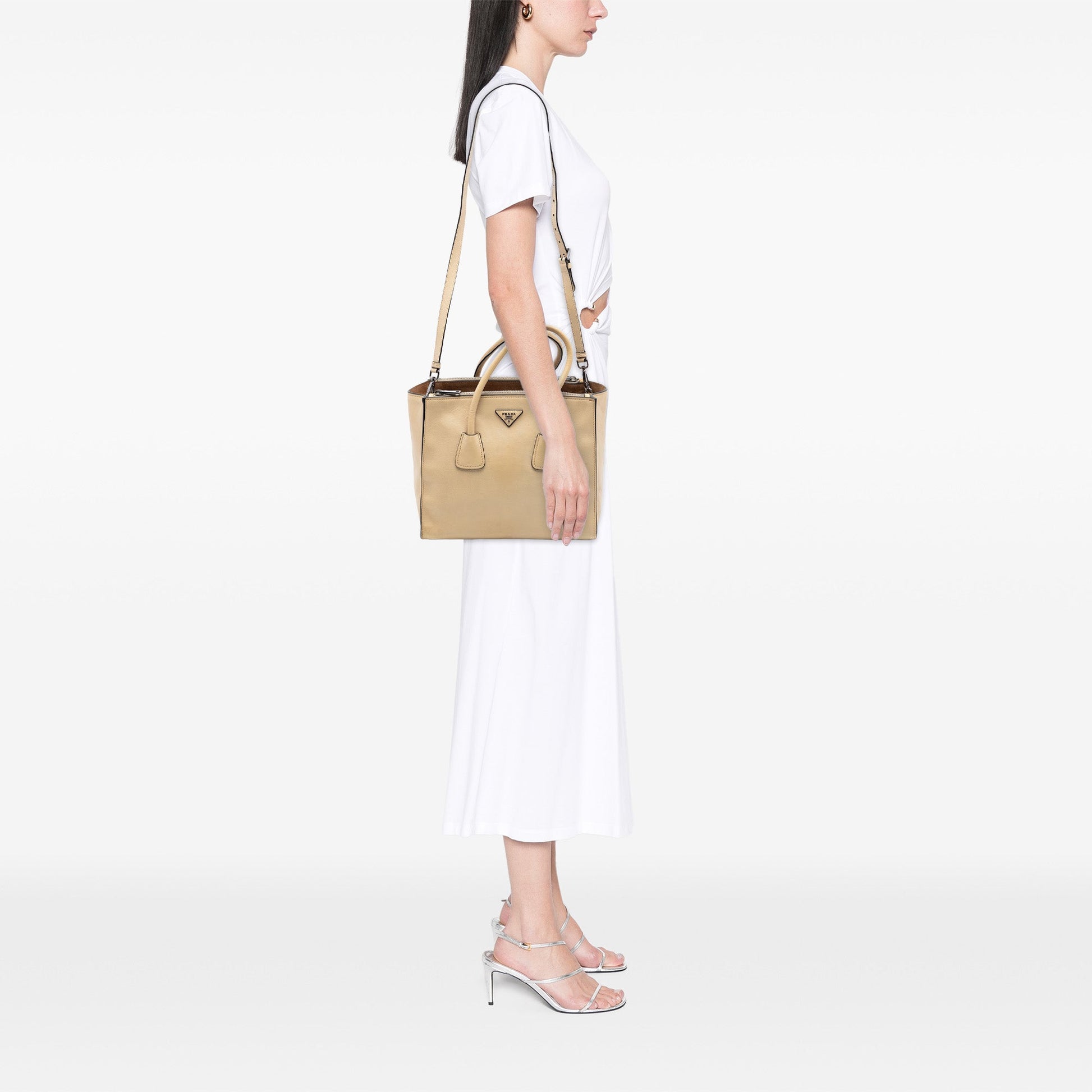 Prada Glace Calf Twin Pocket Double Handle Satchel