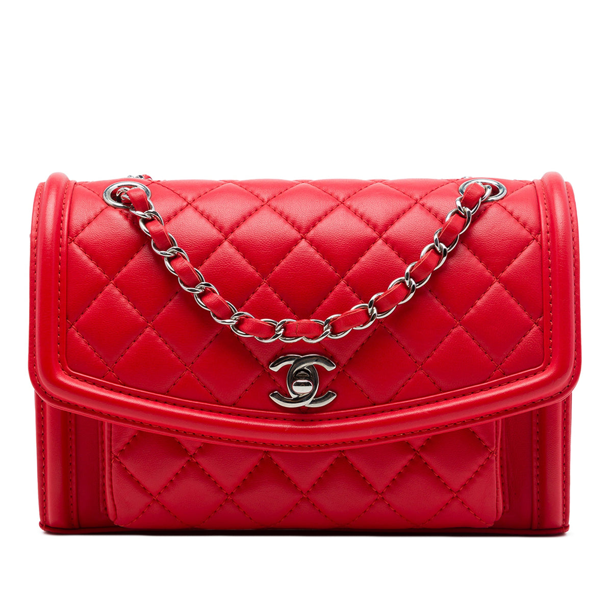 Chanel Large Quilted Lambskin Geometric Flap — Red