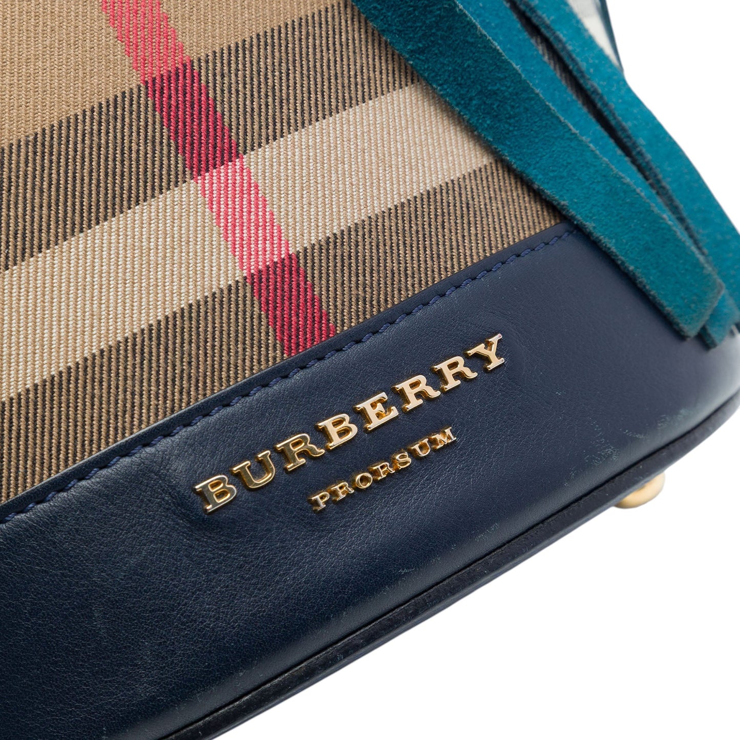 Burberry Prorsum House Check Canvas and Suede Fringe Bucket Bag