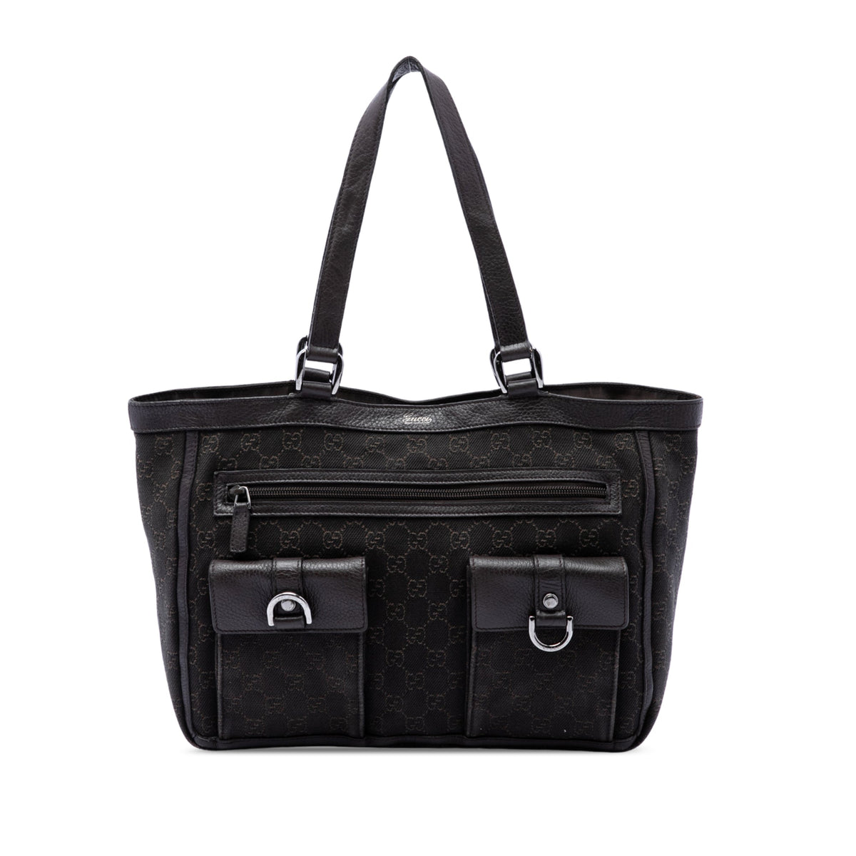 Gucci GG Denim Abbey D Ring Pocket Tote — Brown