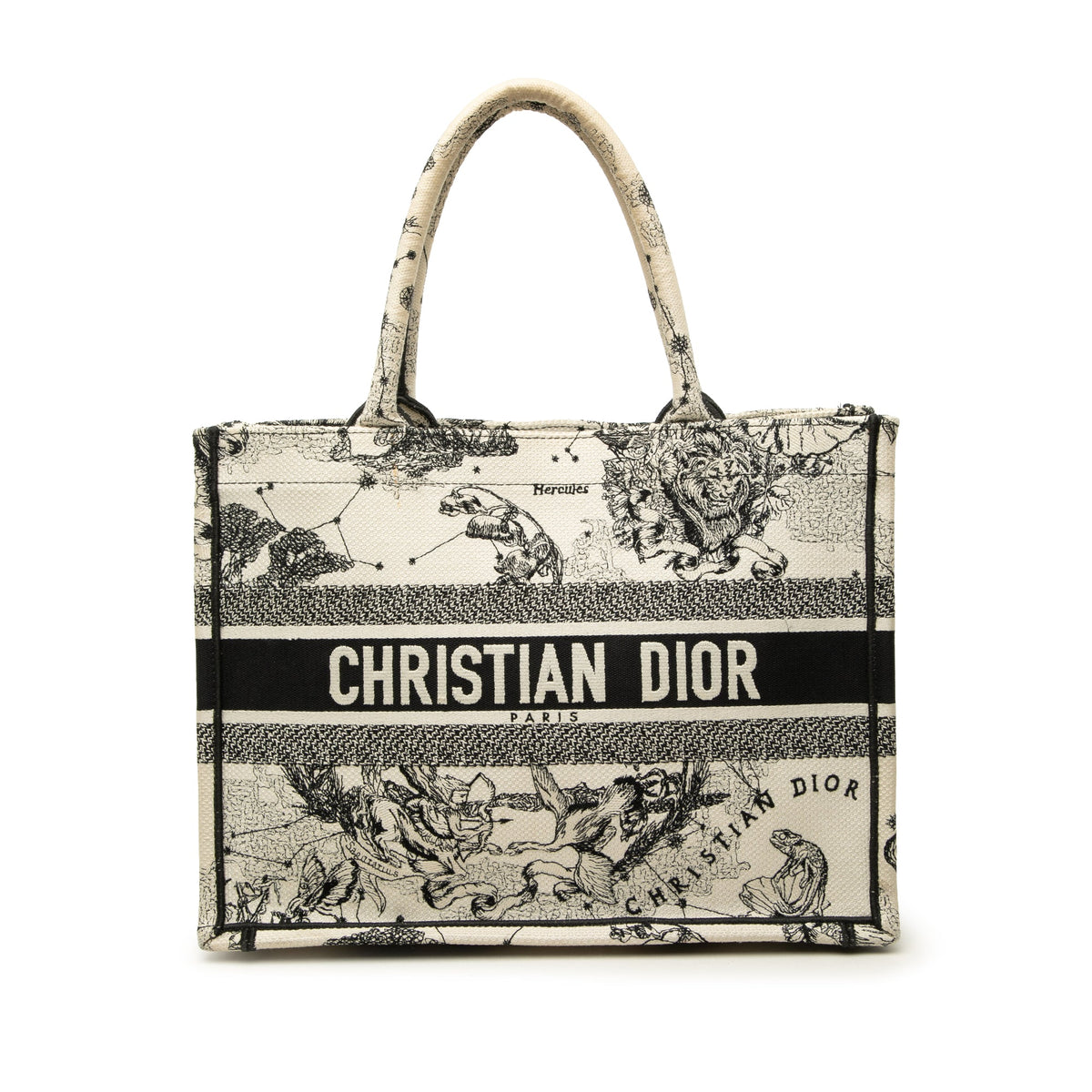 Dior Medium Canvas Embroidered Zodiac Toile De Jouy Book Tote — White