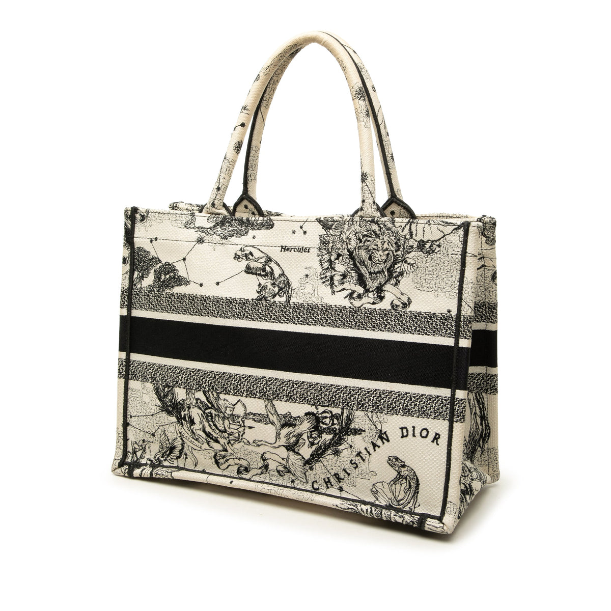 Dior Medium Canvas Embroidered Zodiac Toile De Jouy Book Tote — White