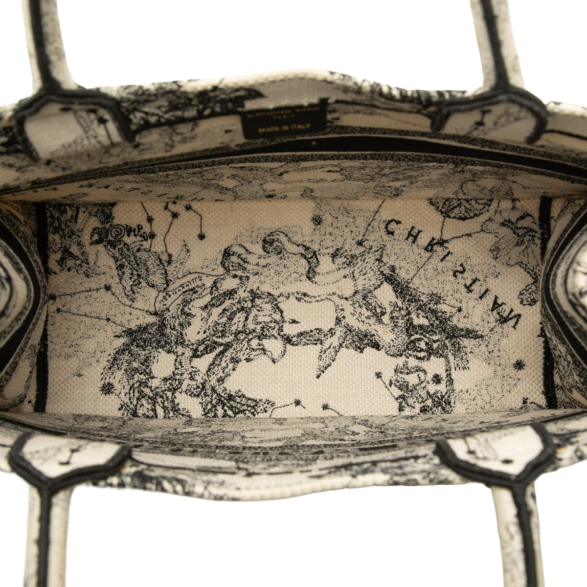 Dior Medium Canvas Embroidered Zodiac Toile De Jouy Book Tote — White