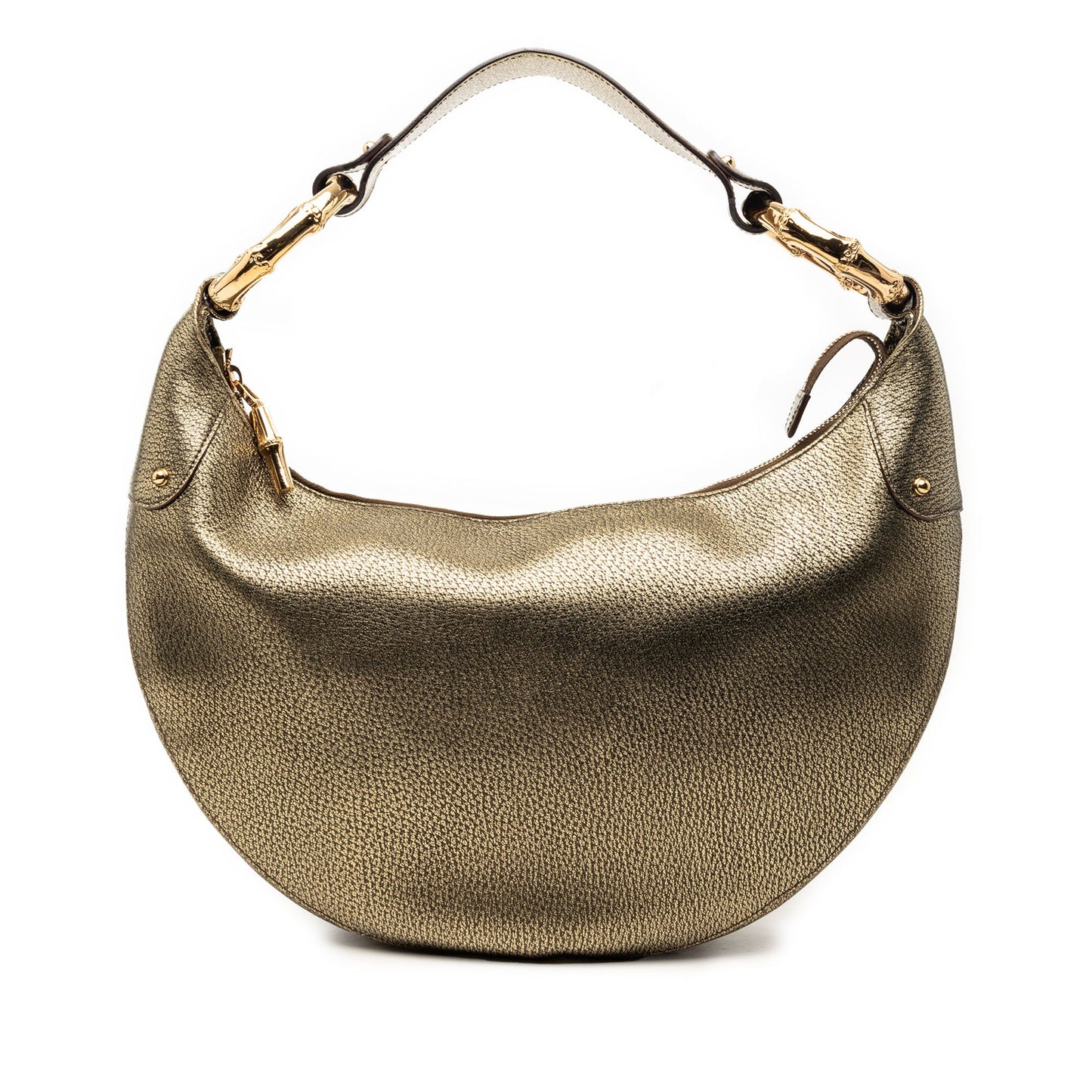 Gucci Medium Metallic Leather Bamboo Ring Hobo