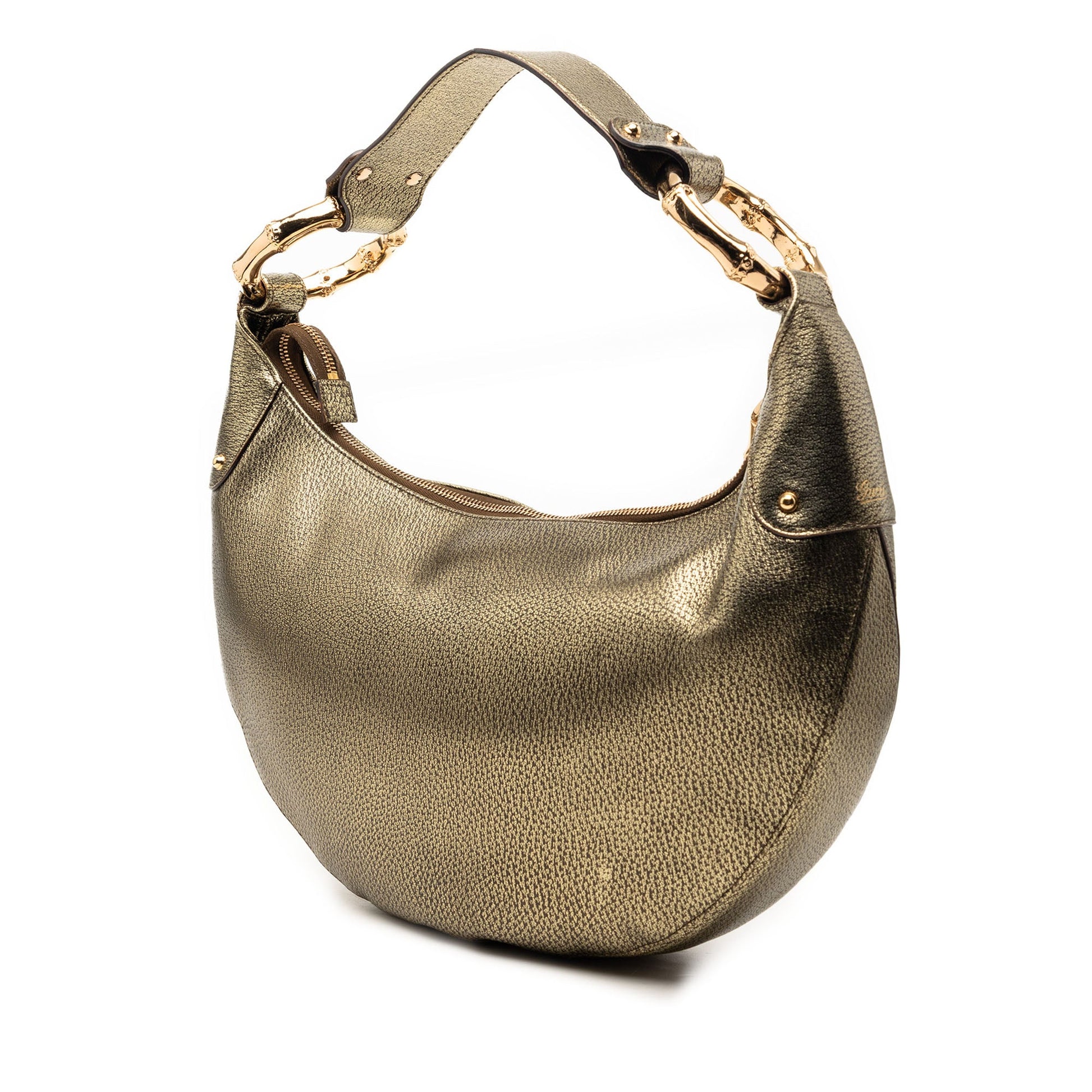 Gucci Medium Metallic Leather Bamboo Ring Hobo