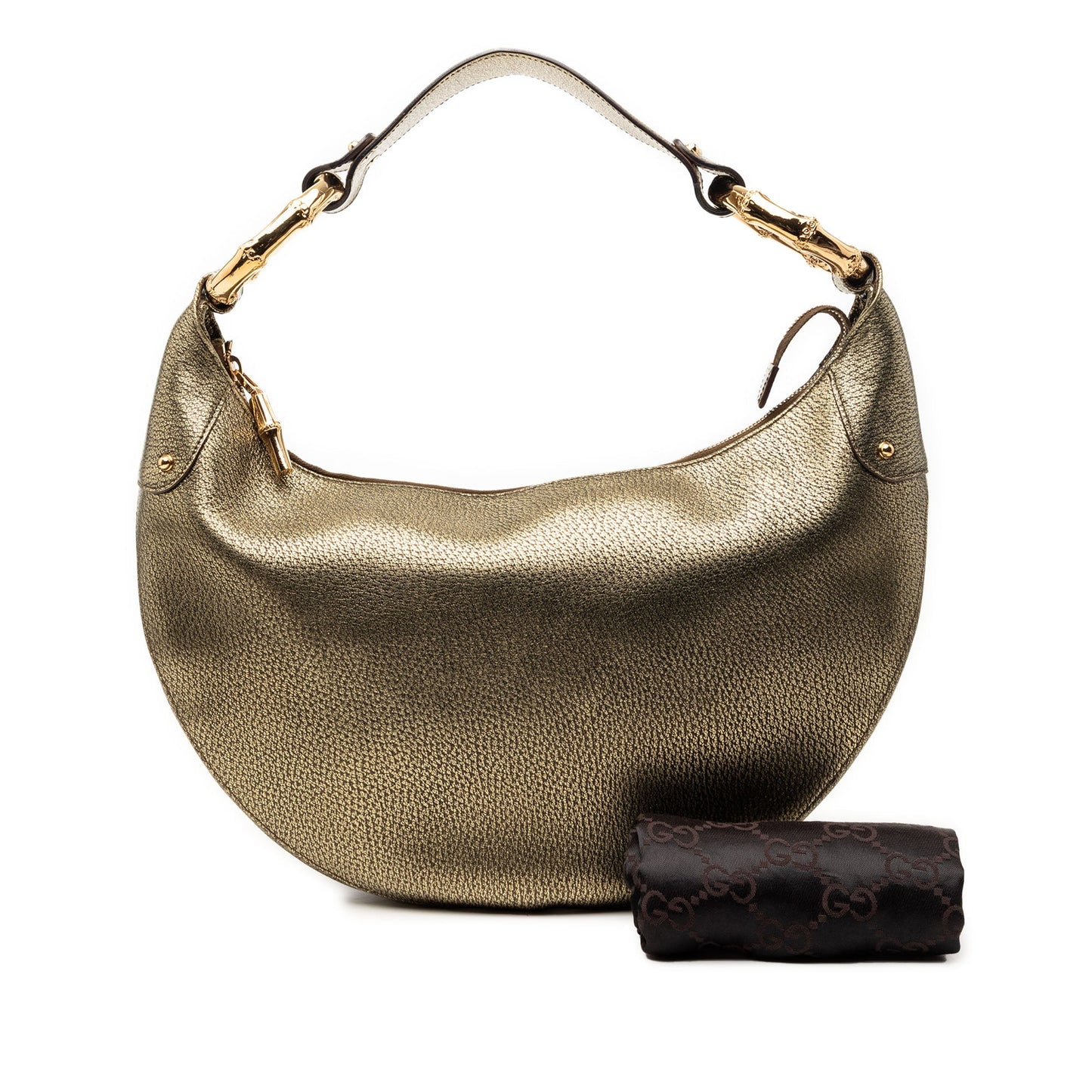 Gucci Medium Metallic Leather Bamboo Ring Hobo