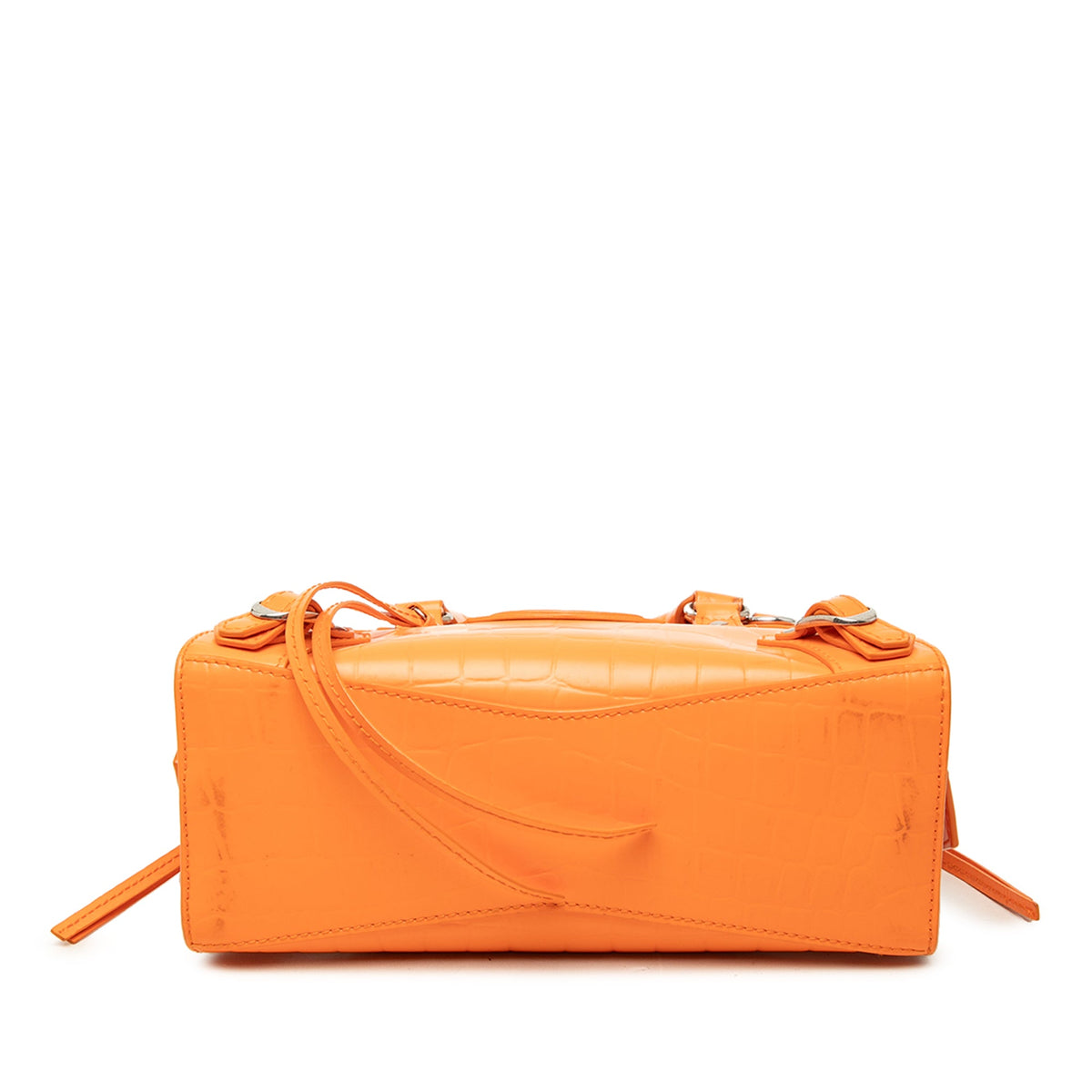 Balenciaga Mini Croc Embossed Calfskin Motocross Neo Classic City Satchel — Orange