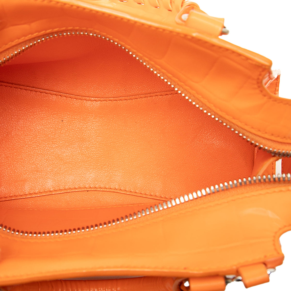 Balenciaga Mini Croc Embossed Calfskin Motocross Neo Classic City Satchel — Orange