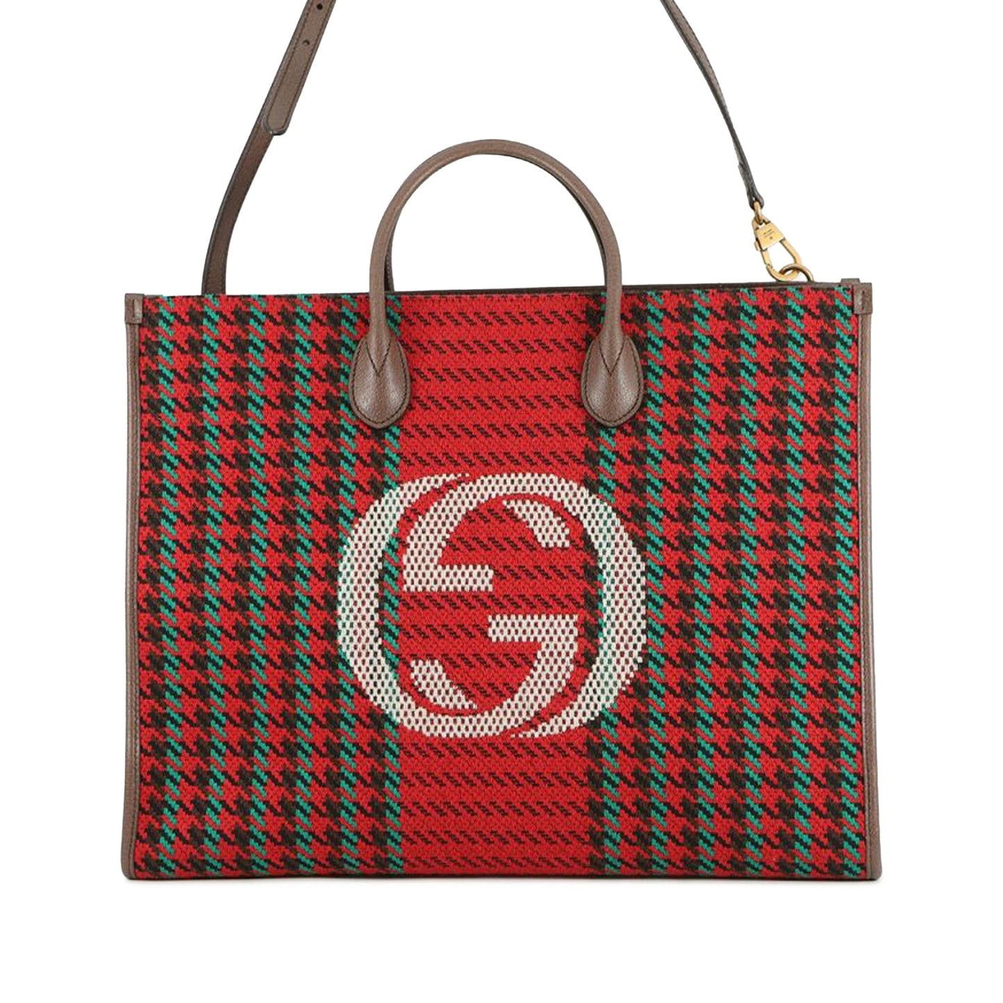 Gucci Interlocking G Tweed Houndstooth Stripe Satchel