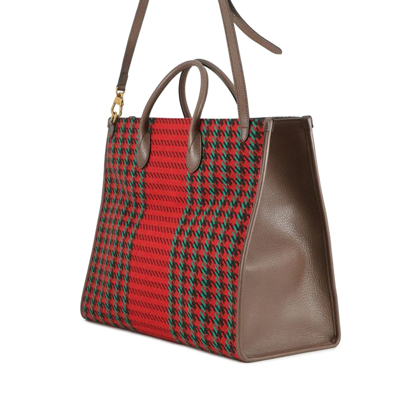 Gucci Interlocking G Tweed Houndstooth Stripe Satchel