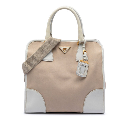 Prada Saffiano Trimmed Canvas Canapa Satchel