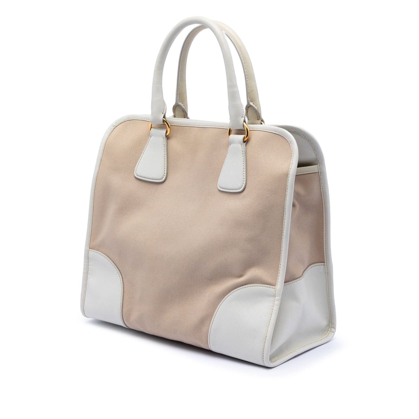 Prada Saffiano Trimmed Canvas Canapa Satchel