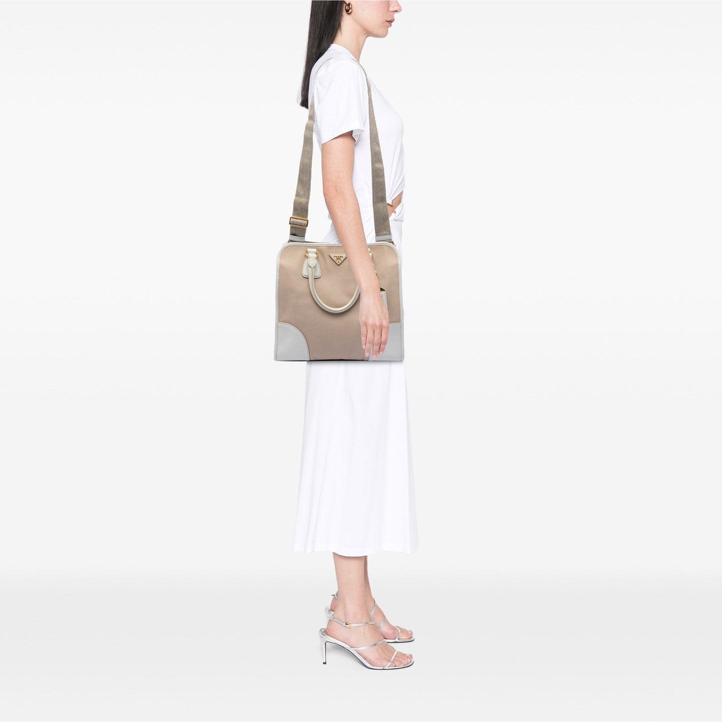 Prada Saffiano Trimmed Canvas Canapa Satchel
