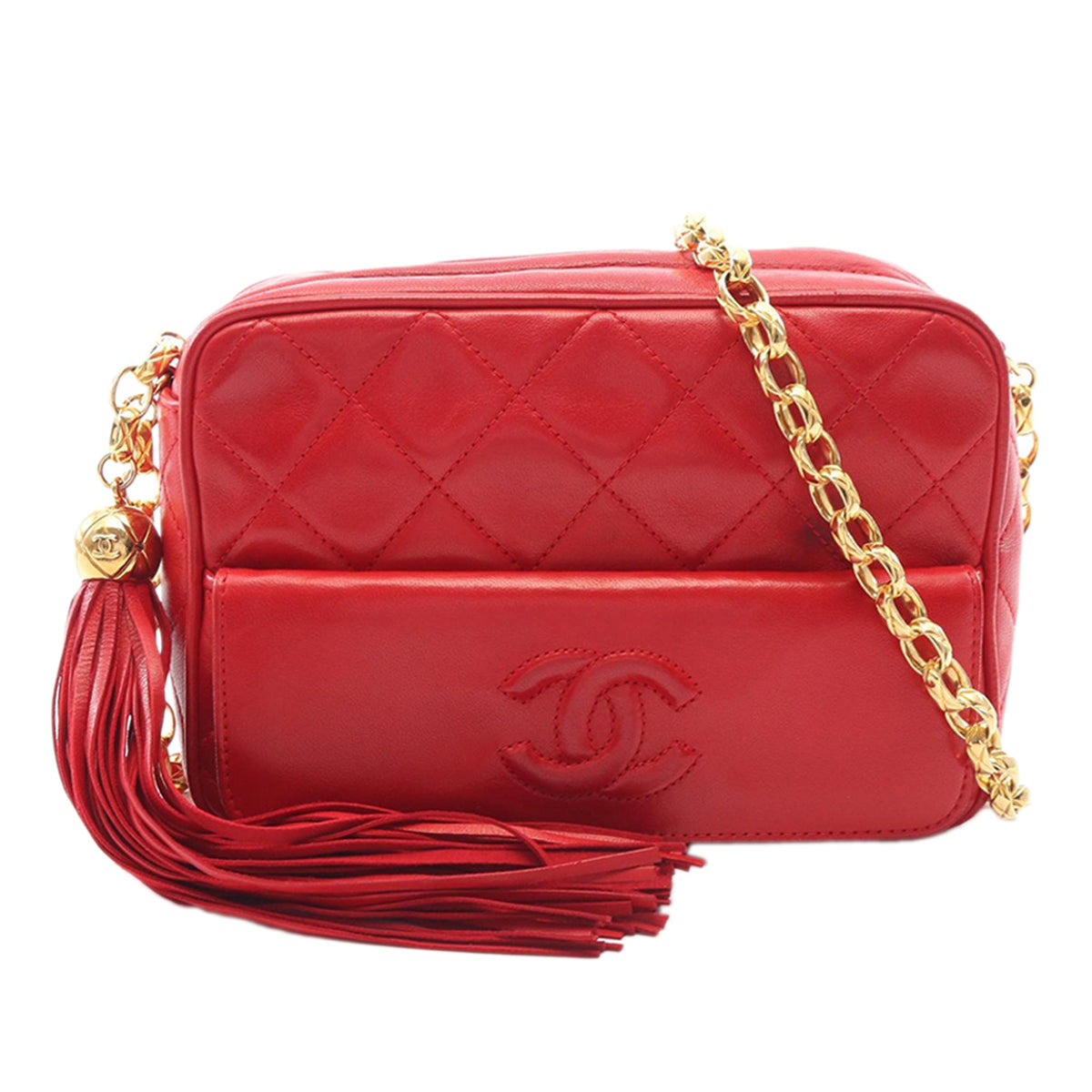 Chanel CC Quilted Lambskin Tassel Camera Bag — Red