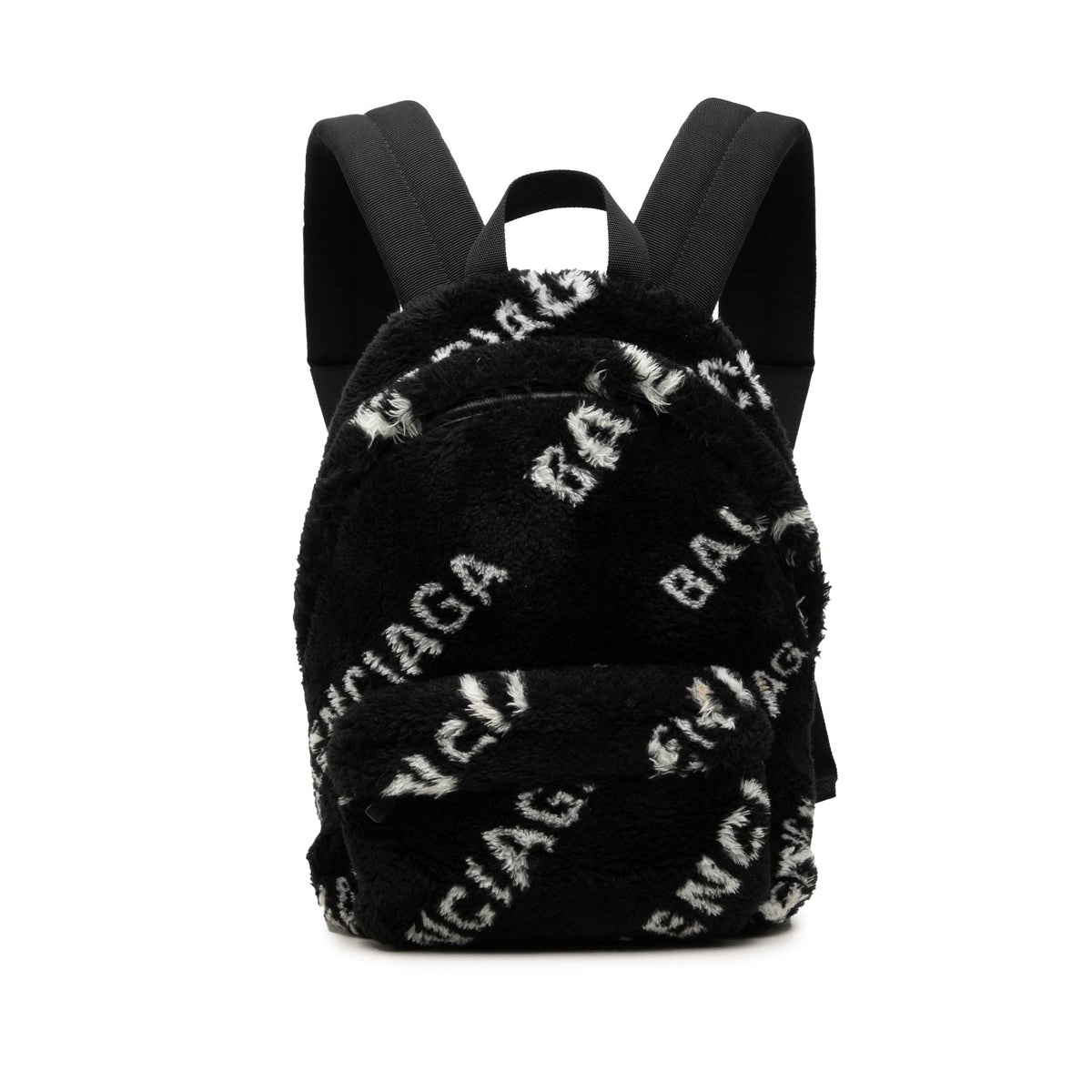 Balenciaga Small Faux Fur Diagonal Logo Everyday Backpack — Black