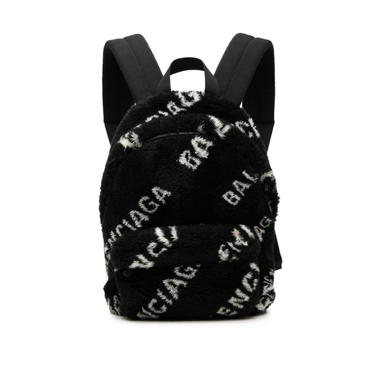 Balenciaga Small Faux Fur Diagonal Logo Everyday Backpack — Black