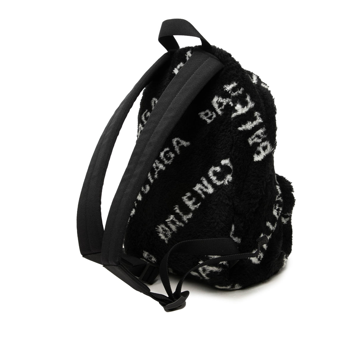 Balenciaga Small Faux Fur Diagonal Logo Everyday Backpack — Black