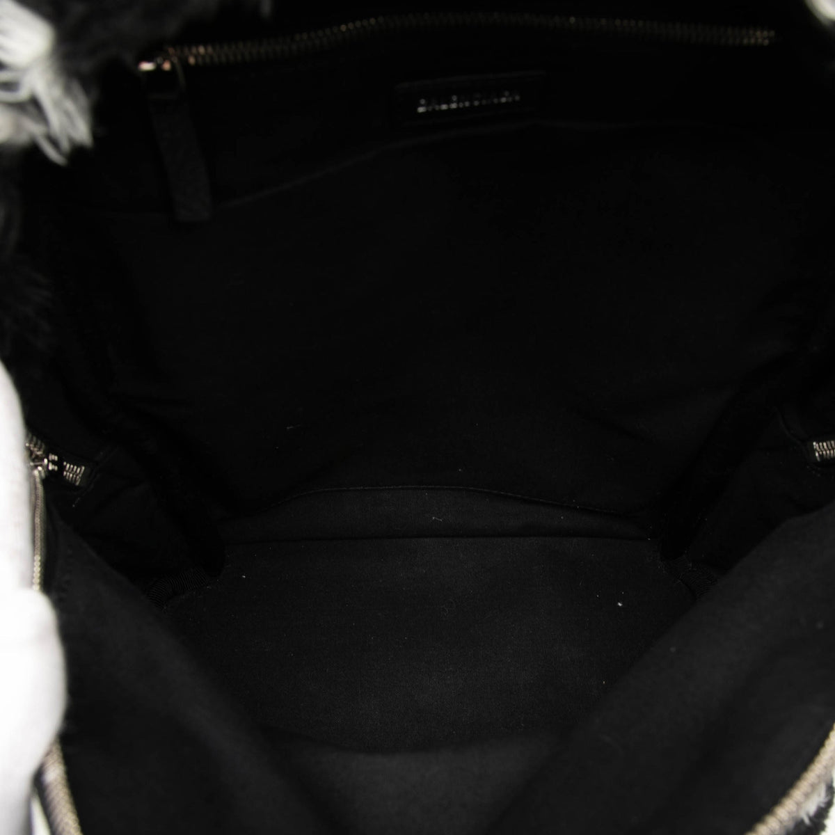 Balenciaga Small Faux Fur Diagonal Logo Everyday Backpack — Black