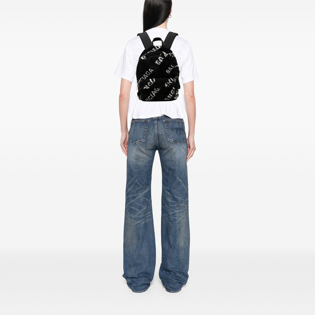 Balenciaga Small Faux Fur Diagonal Logo Everyday Backpack — Black
