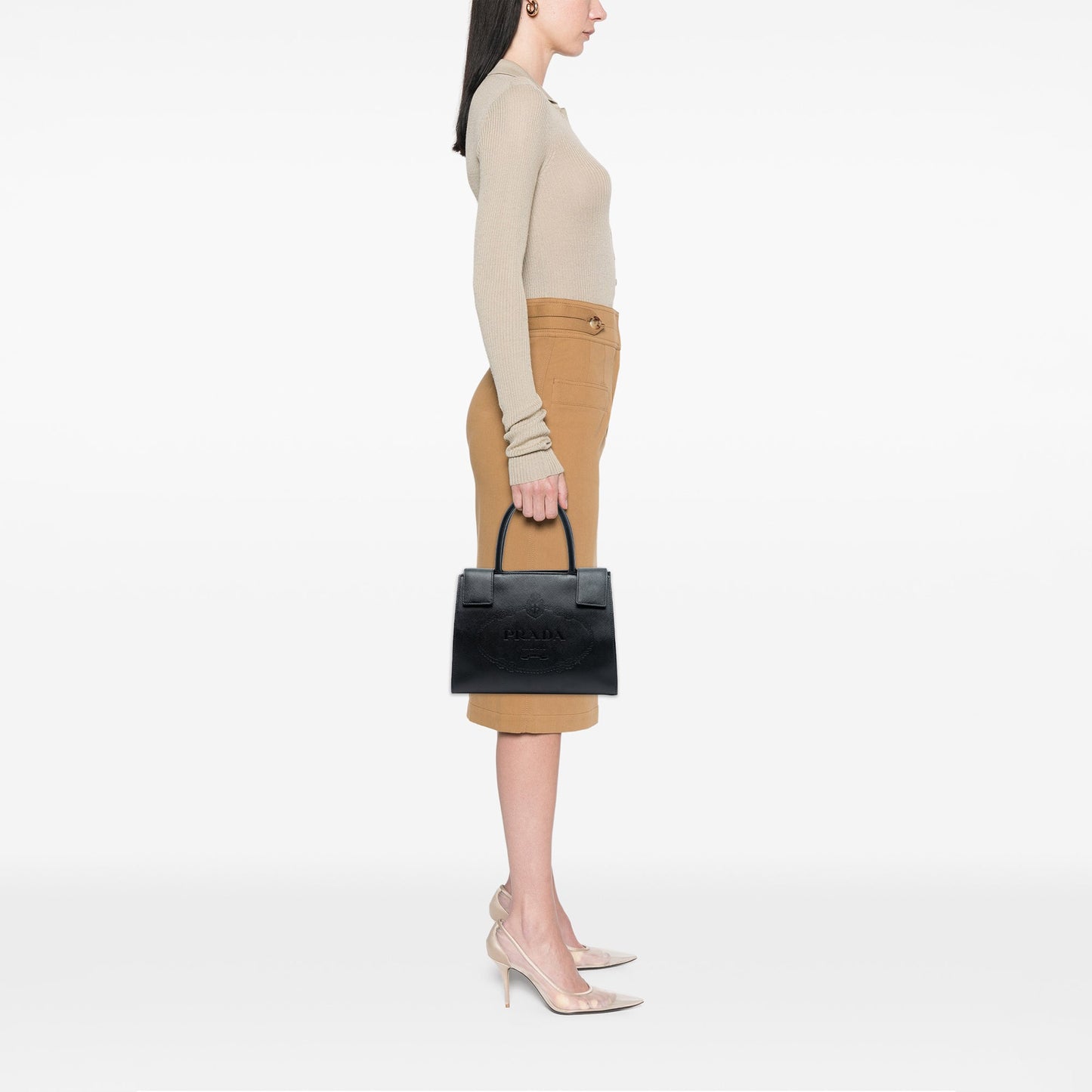 Prada Saffiano Lux Embossed Logo Convertible Tote