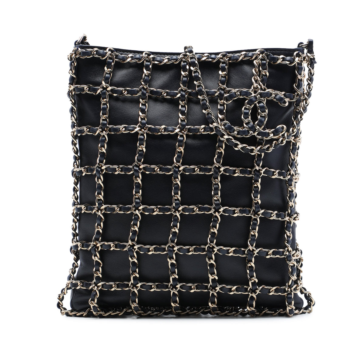 Chanel Lambskin Chain Frame Crossbody — Black