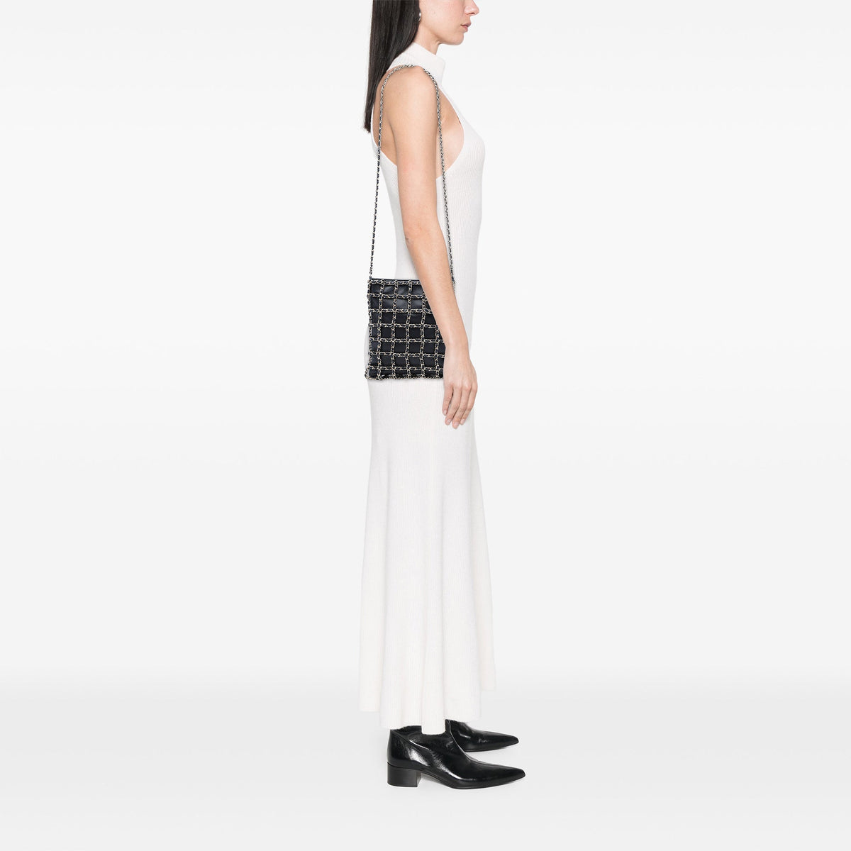 Chanel Lambskin Chain Frame Crossbody — Black