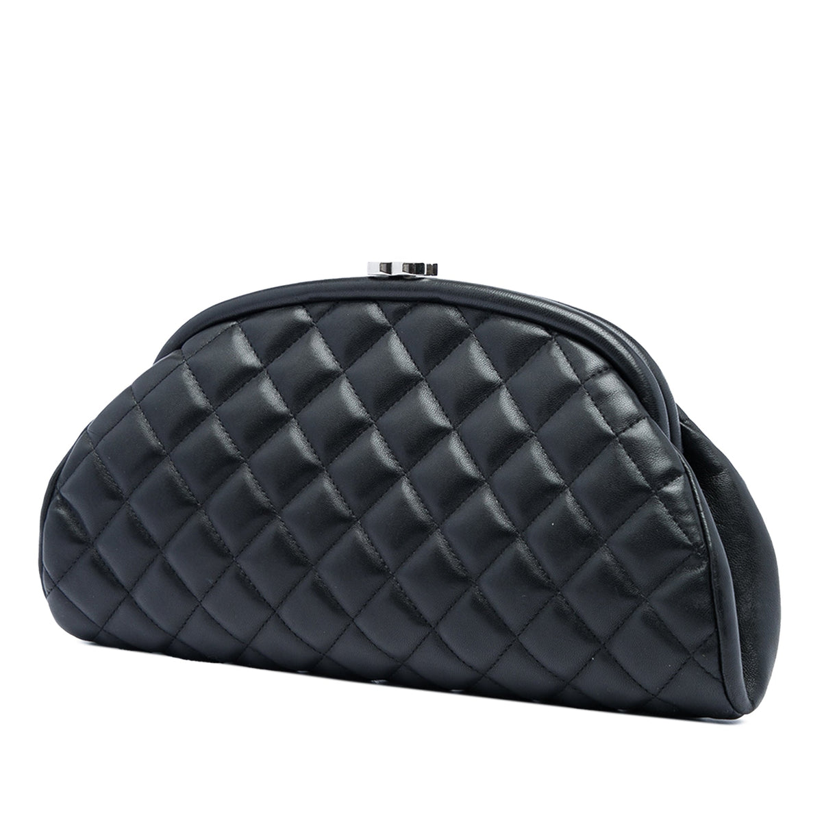 Chanel Quilted Lambskin Timeless Kisslock Clutch — Black