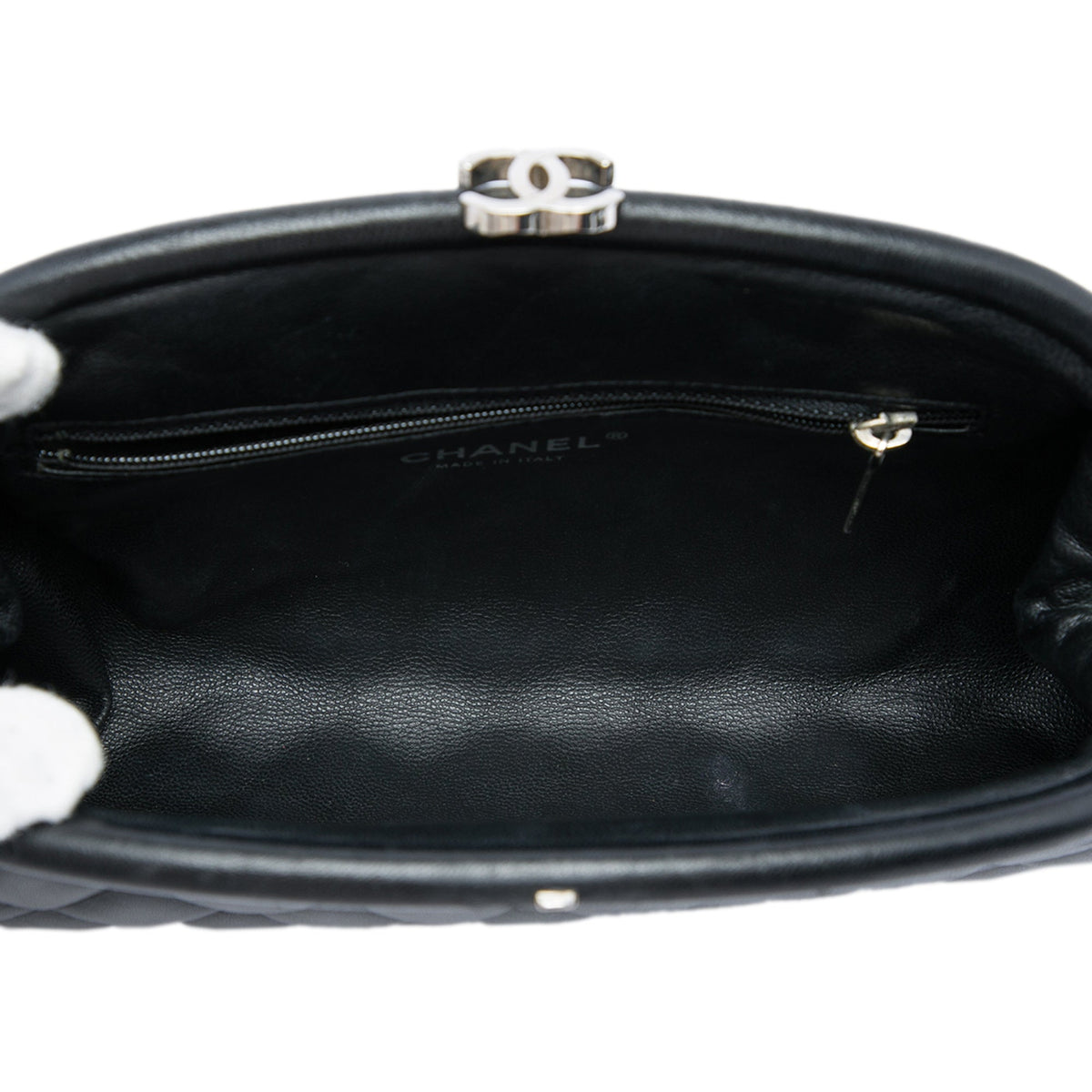 Chanel Quilted Lambskin Timeless Kisslock Clutch — Black