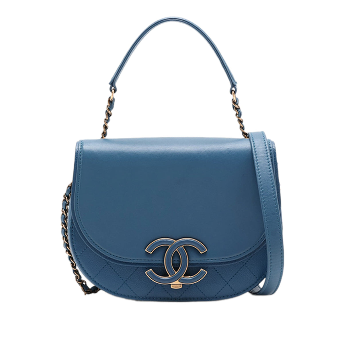 Chanel Small Shiny Calfskin and Quilted Goatskin Coco Curve Flap — Blue
