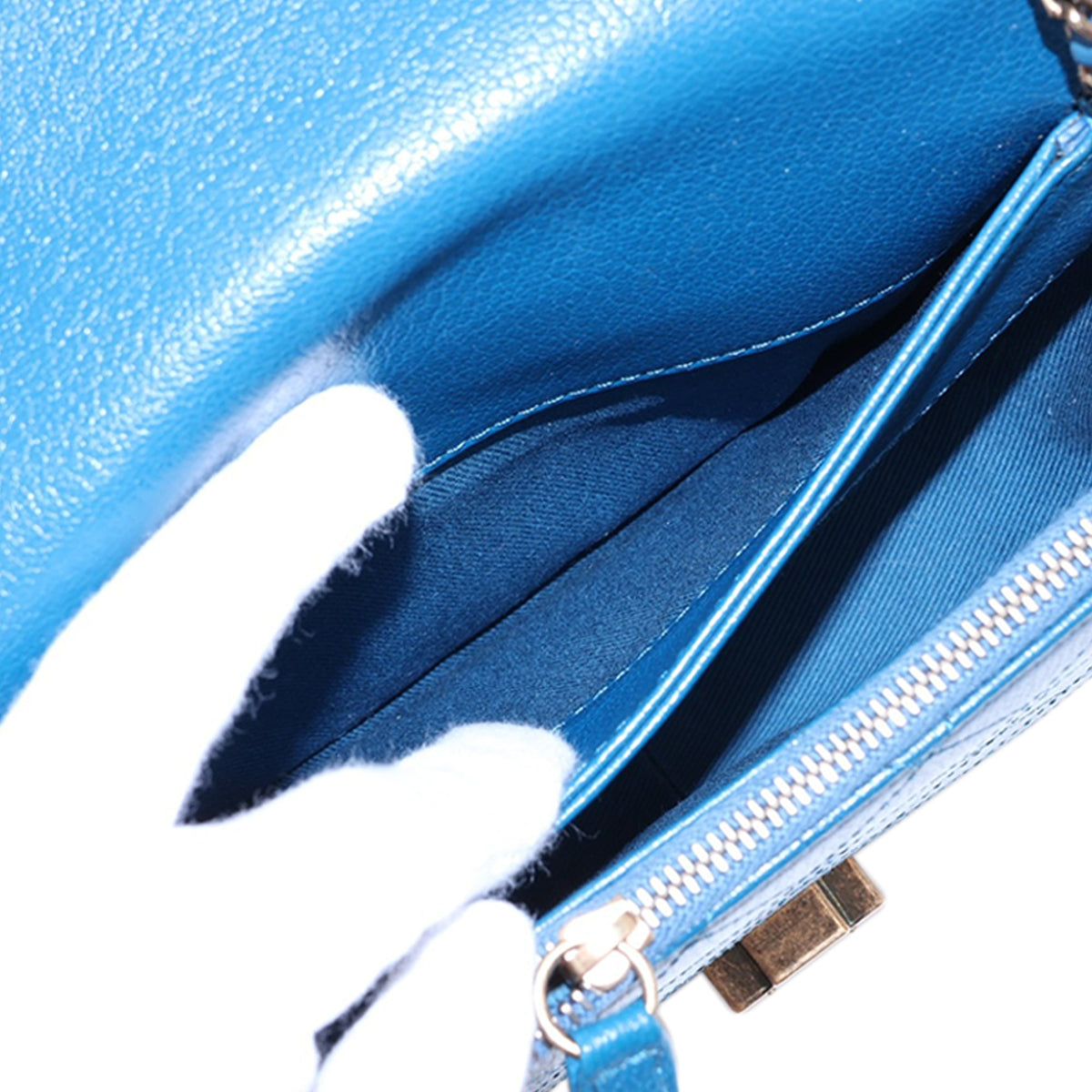Chanel Small Shiny Calfskin and Quilted Goatskin Coco Curve Flap — Blue