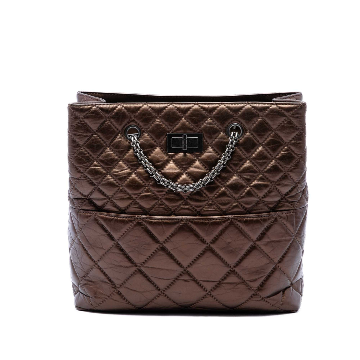 Chanel Quilted Metallic Aged Calfskin Reissue 2.55 Tote — Brown