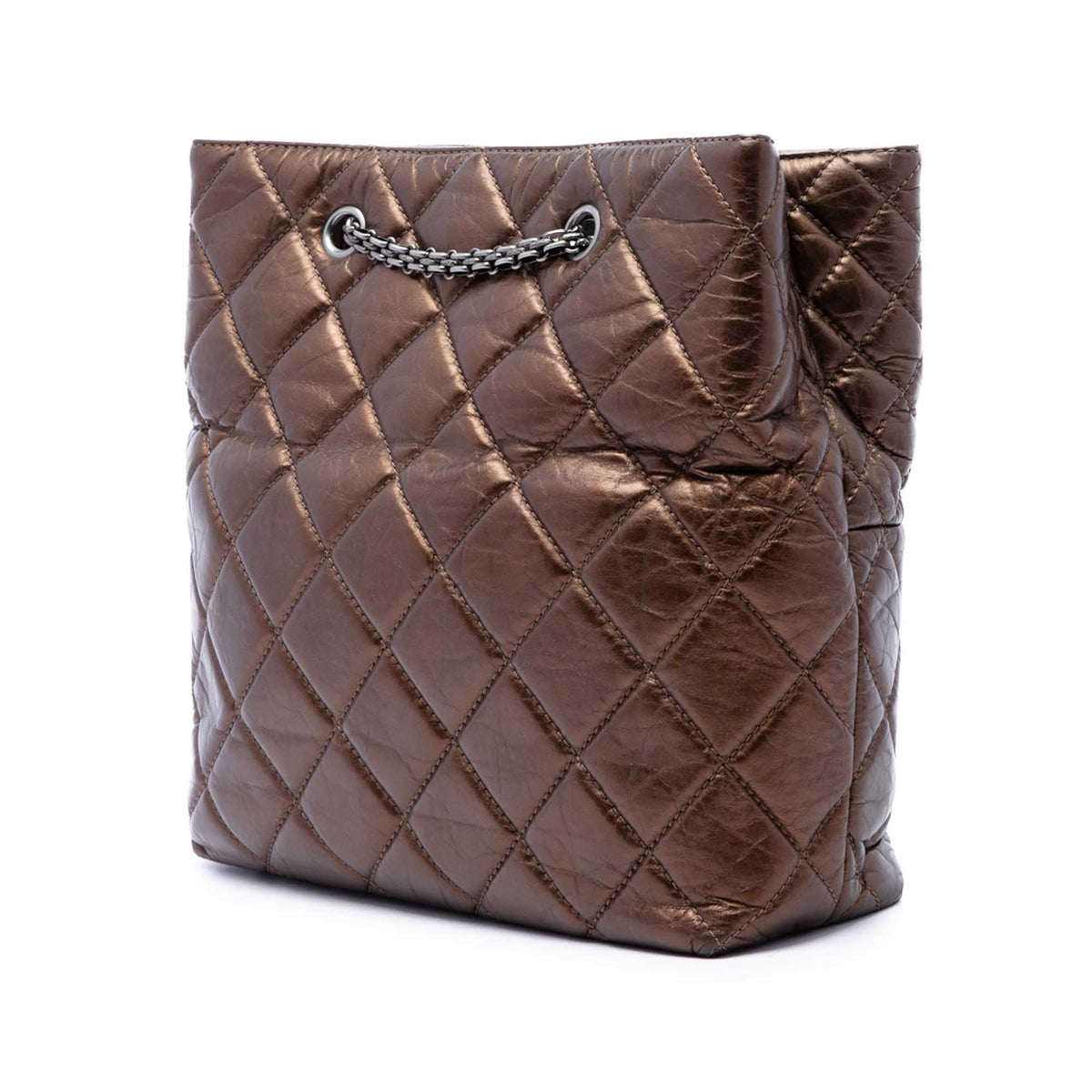 Chanel Quilted Metallic Aged Calfskin Reissue 2.55 Tote — Brown