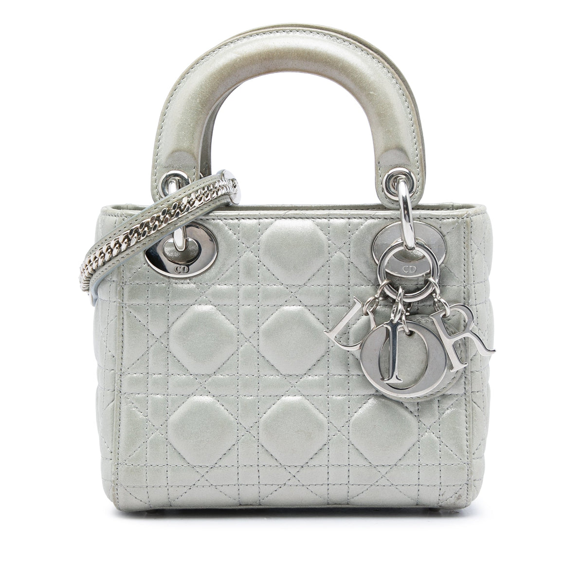 Dior Mini Iridescent Lambskin Cannage Lady Dior — Gray